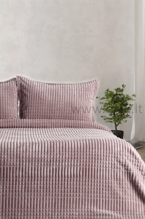 Jaukus lovos užtiesalas su pūkeliu "Merinos Cozy" su 2 pagalvių užvalkalais, rausva pudros